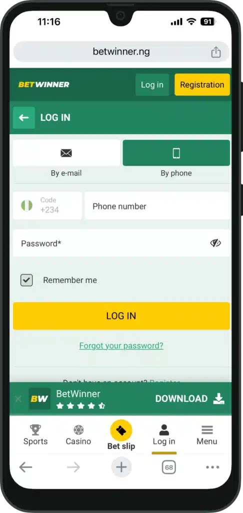 betwinner phone login